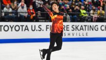 Nathan Chen performs at the U.S. Figure Skating Championships, Jan. 9, 2022, in Nashville, Tennessee. He is one of the latest big names in figure skating to be dressed by fashion designer and costumer Vera Wang.