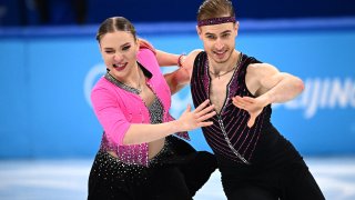 Czech Republic's Natalie Taschlerova and Filip Taschler during the ice dancing portion of the figure skating event at the 2022 Winter Olympic Games at the Capital Indoor Stadium in Beijing, Feb. 12, 2022.