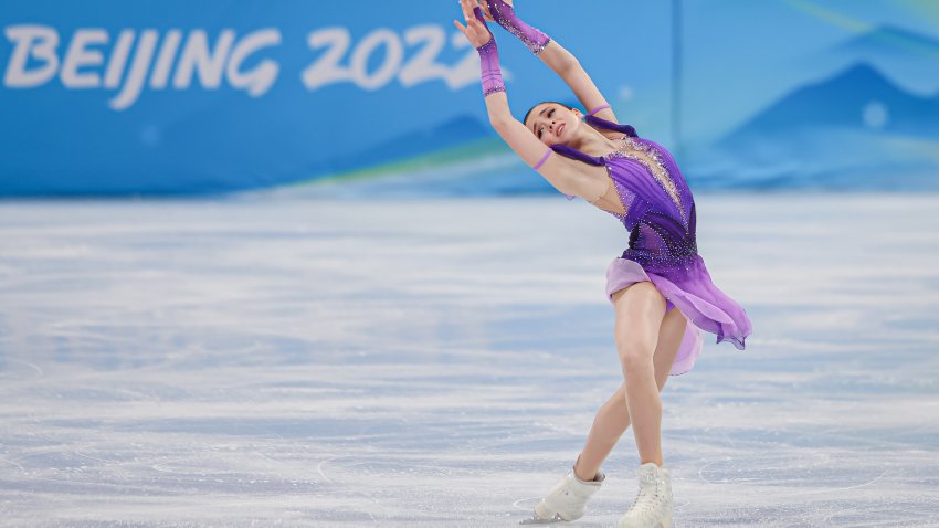 BEIJING, CHINA – FEBRUARY 15: Kamila Valieva of Team ROC skates during the Women Single Skating Short Program on day eleven of the Beijing 2022 Winter Olympic Games at Capital Indoor Stadium on February 15, 2022 in Beijing, China. (Photo by Annice Lyn/Getty Images)