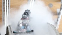 Hunter Church, Joshua Williamson, Kristopher Horn and Charlie Volker of Team USA compete during the four-man bobsleigh heats at the 2022 Winter Olympic Games, Feb/ 19, 2022, in Yanqing, China.