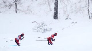 Brian McKeever of Canada, left, and guide during Cross Country Skiing training ahead of the PyeongChang 2018 Paralympic Games at Alpensia Olympic Park on March 8, 2018 in Pyeongchang-gun, South Korea.