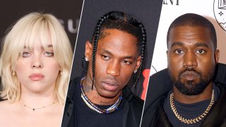 From left: Billie Eilish, Travis Scott and Kanye West.