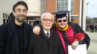 Arya Akmal. left, with his father Khosrow and son Dmitry in December 2018 at the University of Maryland, College Park.