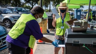 People Go To The Polls On First Day Of Early Voting In Texas