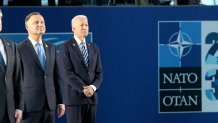 Poland's President Andrzej Duda (left) and US President Joe Biden