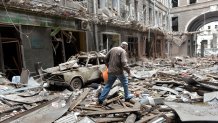 Damaged building in Kharkiv