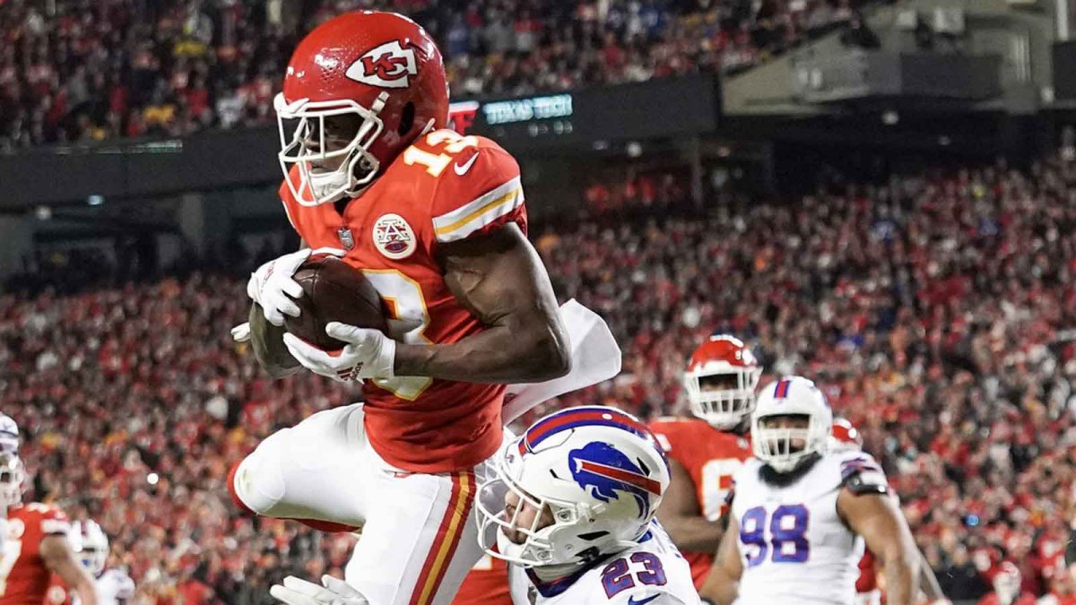 Byron Pringle of the Kansas City Chiefs reacts prior to Super Bowl