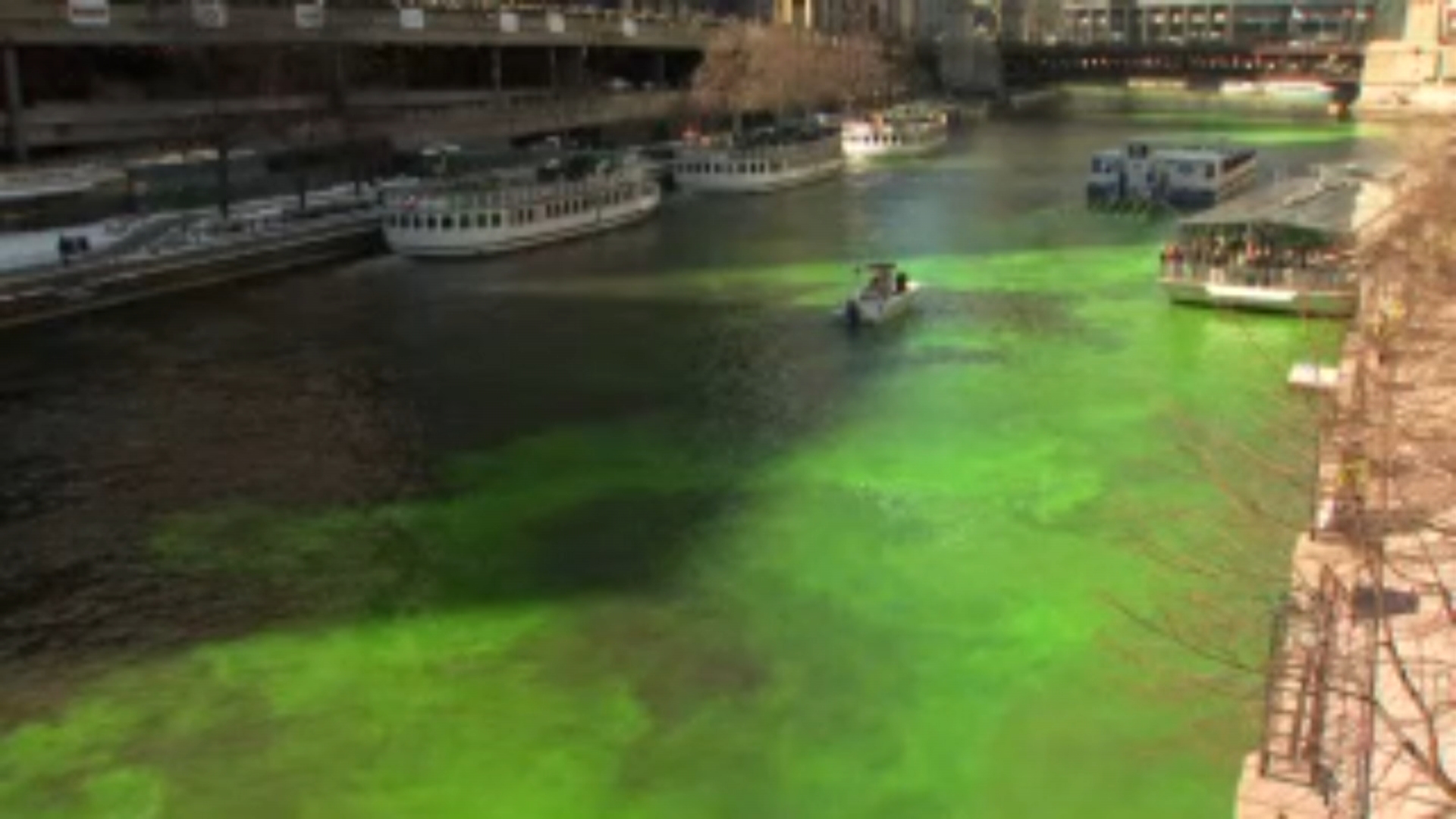 Chicago's river was turned bright green on Saturday, March 11, as the city  continued its 61-year tradition for St Patrick's Day. Footage captured  by, By WNCT-TV