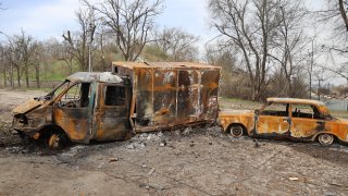 MARIUPOL, UKRAINE - APRIL 19: A view of the destruction in the Ukrainian city of Mariupol under the control of Russian military and pro-Russian separatists, on April 19, 2022.