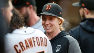 Coach Alyssa Nakken #92 of the San Francisco Giants