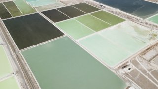 Brine pools at the Albemarle Corp. Lithium mine in Calama, Antofagasta region, Chile, on Tuesday, July 20, 2021.