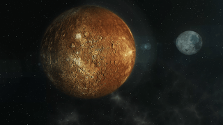 Illustrated image of Mercury in space.