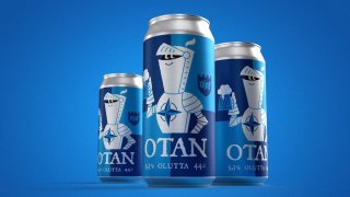 Beer cans with writing OTAN