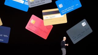 Apple CEO Tim Cook introduces Apple Card during a launch event at Apple headquarters on Monday, March 25, 2019, in Cupertino, California.