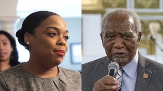 A side-by-side image shows Kina Collins, on the left, and Illinois Congressman Danny Davis ahead of a primary battle between the two candidates