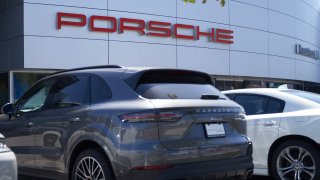 Porsche Downtown LA auto dealership on September 19, 2022 in Los Angeles, California. Parent company Volkswagen AG has set shares of Porsche to begin trading on the Frankfurt Stock Exchange on September 29.