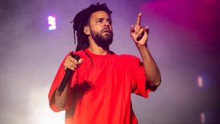 J. Cole performs on the What Stage during the Bonnaroo Music and Arts Festival held in Manchester, Tenn., on Friday, June 17, 2022. Kns Bonnaroo Friday Bp