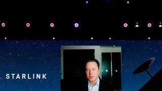 SpaceX CEO Elon Musk speaking about the Starlink project at MWC hybrid Keynote during the second day of Mobile World Congress on June 29, 2021 in Barcelona, Spain.