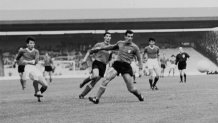 North Korean striker Pak Doo Ik, far left, scores from 20 yards during North Korea's World Cup match against Italy at Ayresome Park, Middlesbrough, England on July 19, 1966.