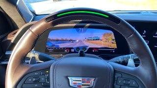 When the steering-wheel light bar illuminates in green with GM’s Super Cruise, drivers may remove their hands from the steering wheel.