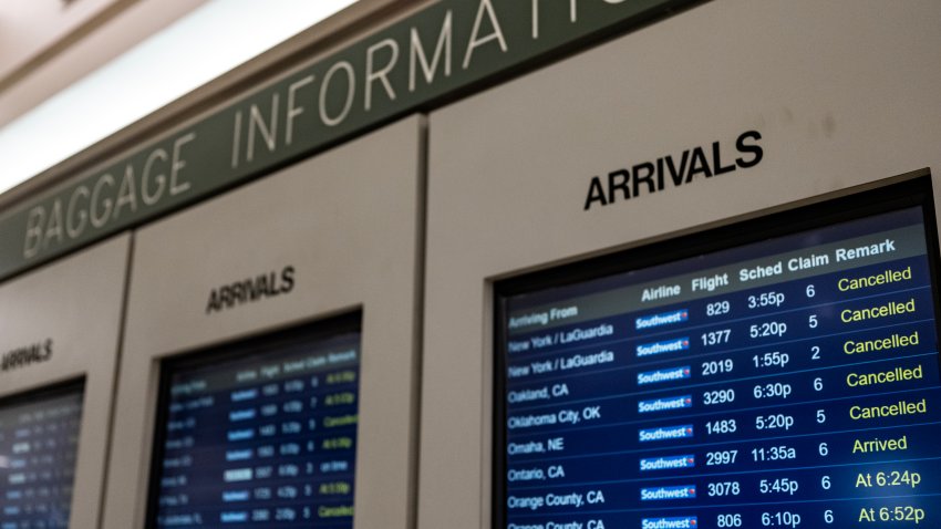 CHICAGO, IL – DECEMBER 27: The arrivals board shows cancelled flights at the Southwest Airlines Baggage Claim at Midway Airport on December 27, 2022 in Chicago, Illinois. A snowstorm and severe cold front that hit Chicago before the holiday weekend stranded many travelers and their luggage. Southwest Airlines has canceled approximately 5,400 flights in less than 48 hours due to a variety of issues including this year’s historic winter storm and scheduling complications involving crew members. On Monday, Southwest had 10 times more flights canceled than Delta Airlines, which had the second most cancellations nationwide this holiday season. (Photo by Jim Vondruska/Getty Images)