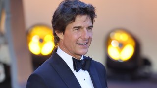 Tom Cruise attends the "Top Gun: Maverick" Royal Film Performance at Leicester Square on May 19, 2022 in London, England.
