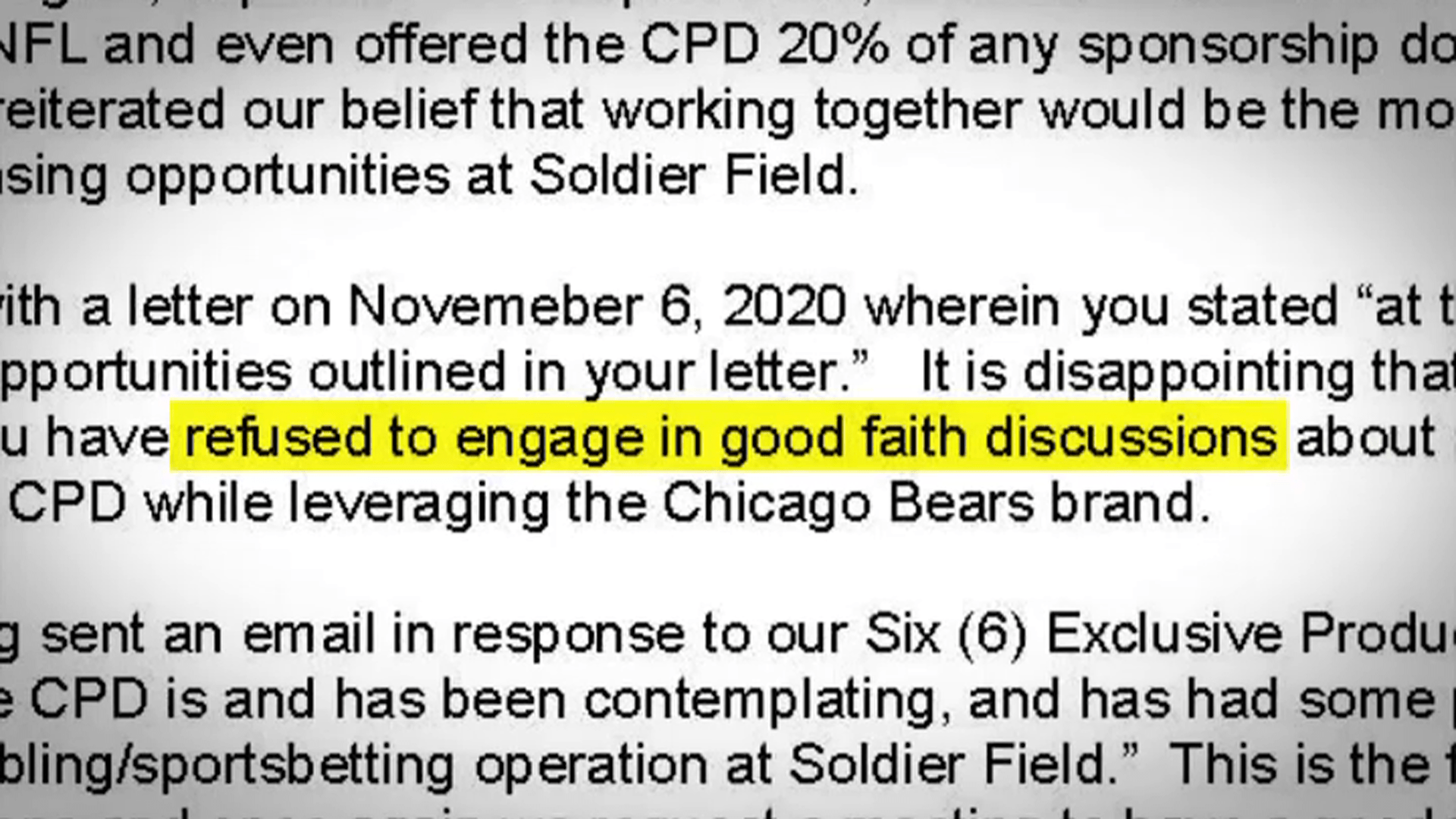 Letter To Fans From Chicago Bears President Ted Phillips