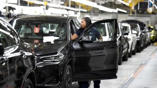 An employee works at the BMW manufacturing plant in Greer, South Carolina, October 19, 2022.