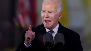 U.S. President Joe Biden delivers remarks ahead of the one year anniversary of Russia’s invasion of Ukraine, during an event outside the Royal Castle, in Warsaw, Poland, February 21, 2023.