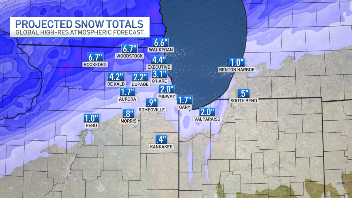 Here Are The Latest Snowfall Projections for the Chicago Area NBC Chicago