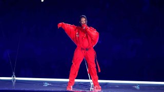 Rihanna performs during the Super Bowl LVII halftime show.