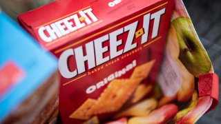 Kellogg brand Cheez-it crackers arranged at a supermarket in Dobbs Ferry, New York, US, on Wednesday, June 22, 2022. Kellogg Co. said it will split into three independent companies, sparking a rally in the food conglomerates shares.