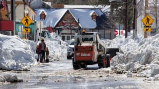 Big Bear Lake streets are still choked with snow following successive storms which blanketed San Bernardino Mountain communities on Friday, March 3, 2023 in Big Bear Lake, CA.