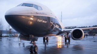 A Boeing 737 MAX 8 sits outside the hangar during a media tour of the Boeing 737 MAX at the Boeing plant in Renton, Washington.