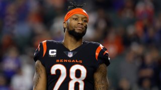 Joe Mixon of the Cincinnati Bengals looks on prior to the game against the Buffalo Bills at Paycor Stadium on Jan. 2, 2023 in Cincinnati, Ohio.