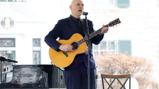 Billy Corgan performs onstage at the public memorial for Lisa Marie Presley on January 22, 2023 in Memphis, Tennessee.