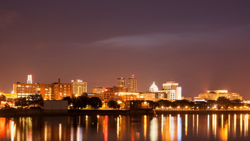 Skyline of Peoria across Illinois River.Peoria, Illinois, USA.