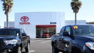 Toyota cars are displayed on the sales lot at Toyota Marin in San Rafael, California, May 11, 2022.