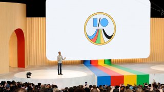 Alphabet CEO Sundar Pichai delivers the keynote address at the Google I/O developers conference at Shoreline Amphitheatre in Mountain View, California, May 10, 2023.