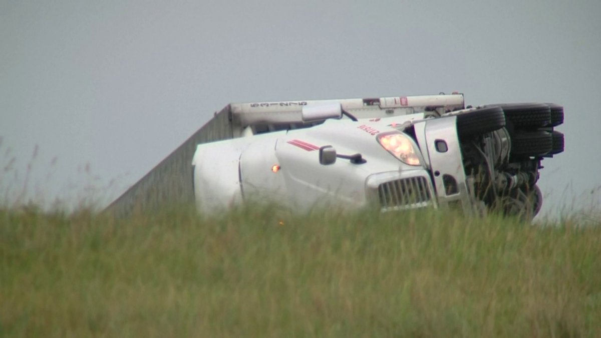 Semi overturned on I57 as severe weather strikes Peoria Heights and