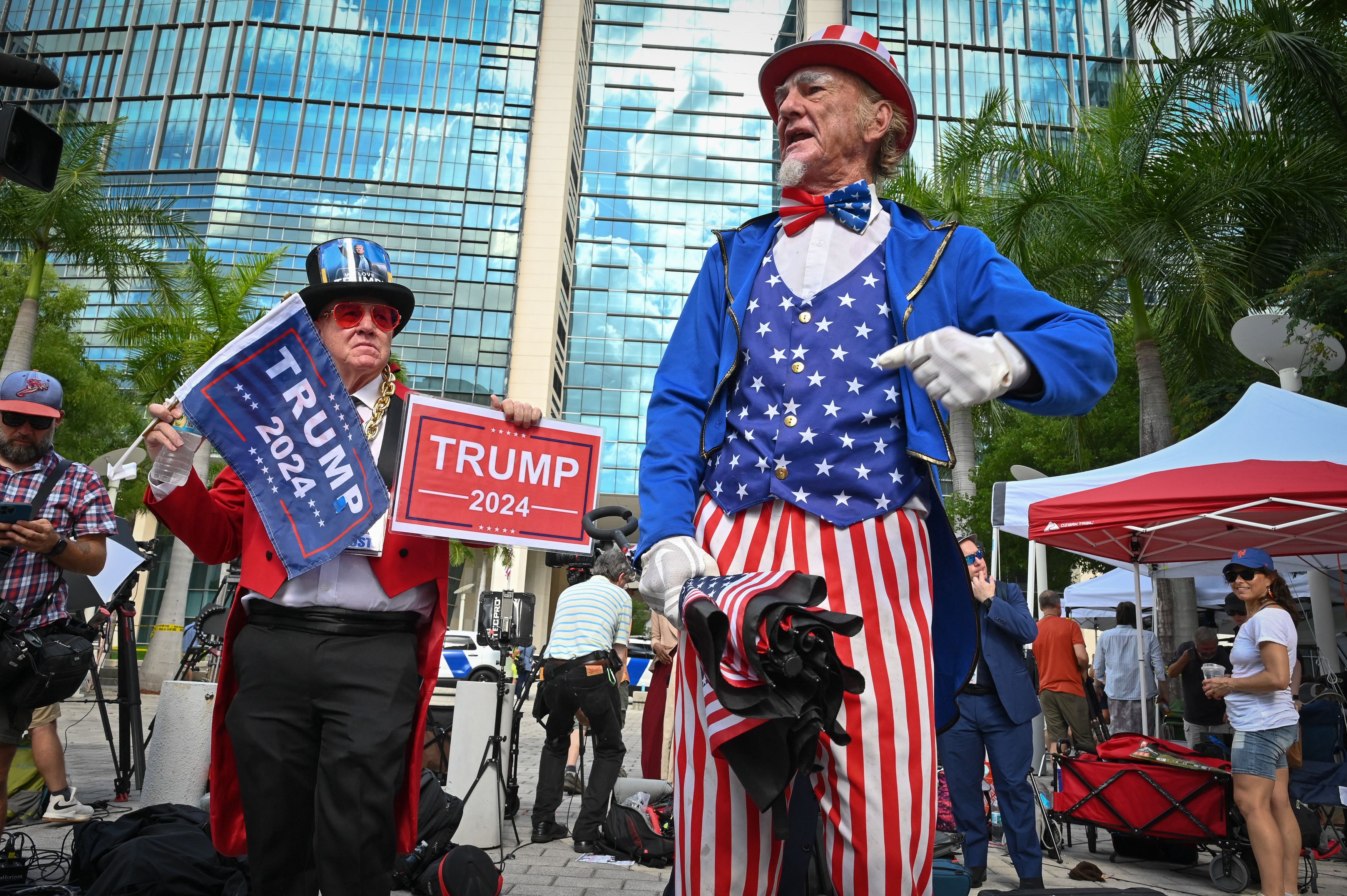 Trump supporters in front of the Wilkie D. Ferguson Jr. United States Courthouse before the arraignment of former President Donald Trump in Miami, June 13, 2023.