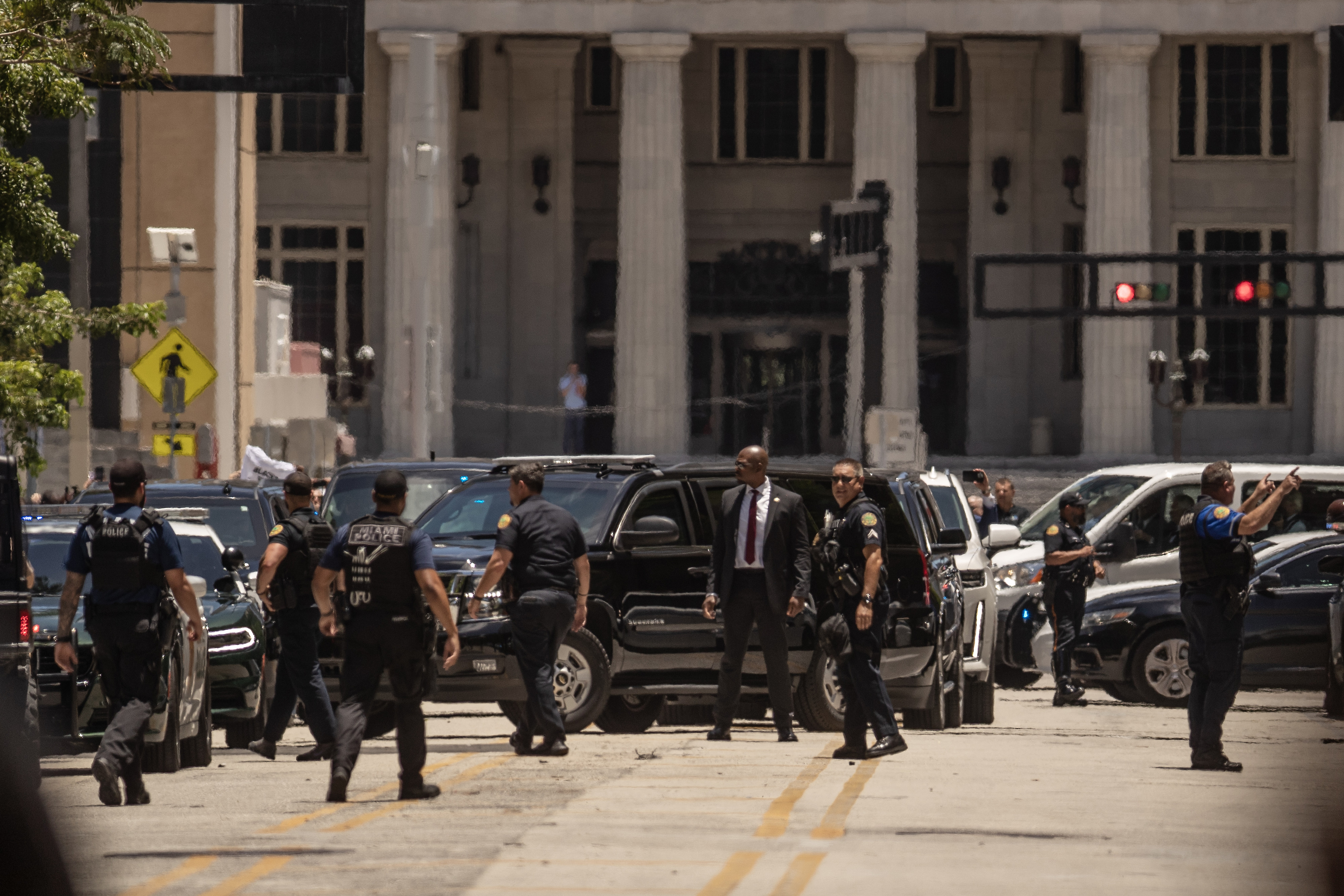 Former President Donald Trump and his motorcade arrives at the Wilkie D. Ferguson Jr. United States Courthouse in Miami, June 13, 2023.