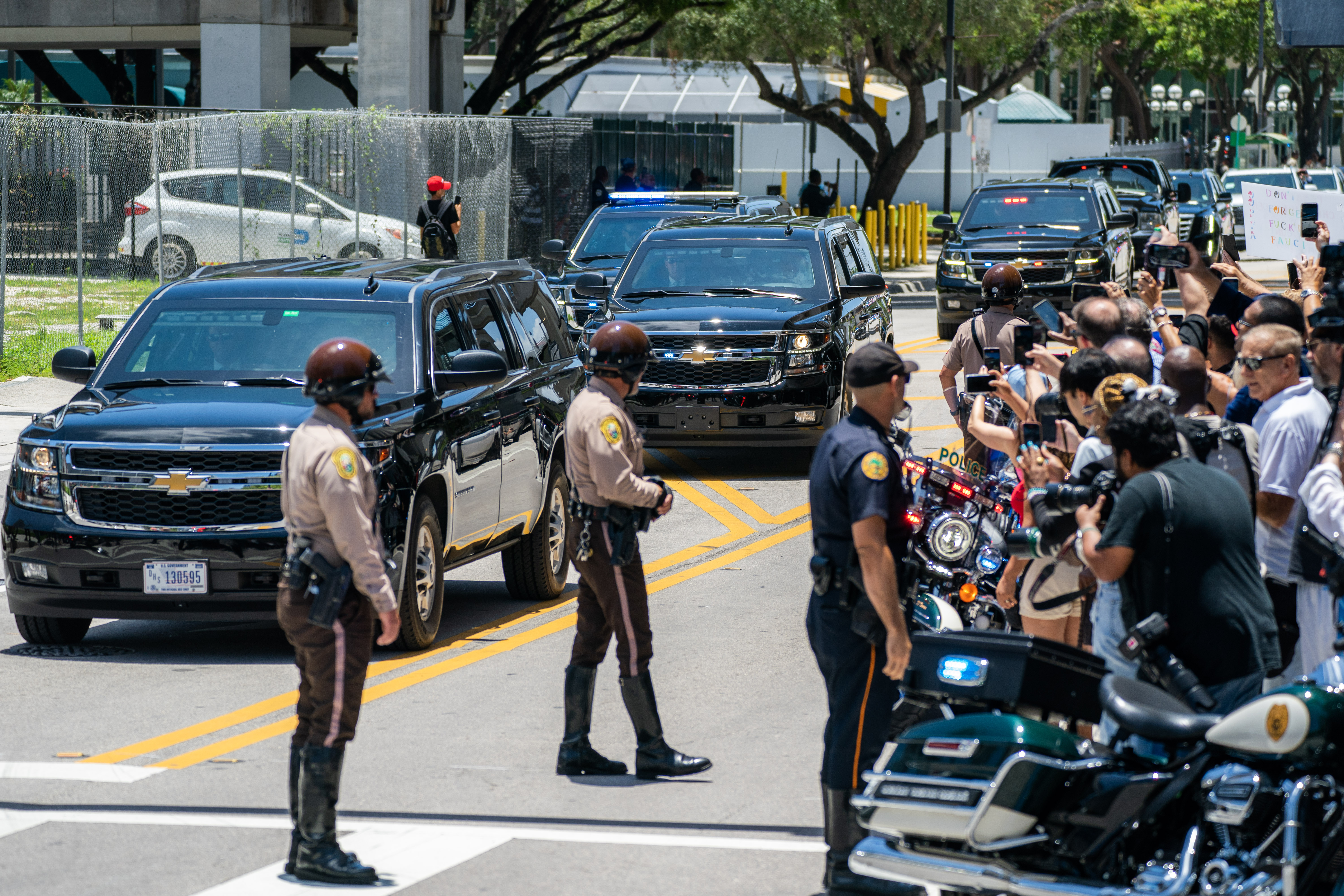 The motorcade for former President Donald Trump arrives to the Wilkie D. Ferguson Jr. United States Courthouse in Miami, June 13, 2023.