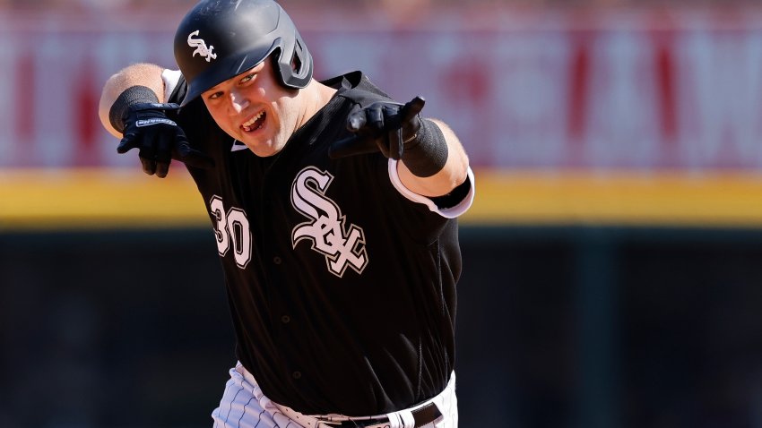 CHICAGO, IL – JUNE 24: Chicago White Sox third baseman Jake Burger (30) reacts after hitting a solo home run to break a tie in the fifth inning of an MLB game against the Boston Red Sox on June 24, 2023 at Guaranteed Rate Field in Chicago, Illinois. (Photo by Joe Robbins/Icon Sportswire via Getty Images)