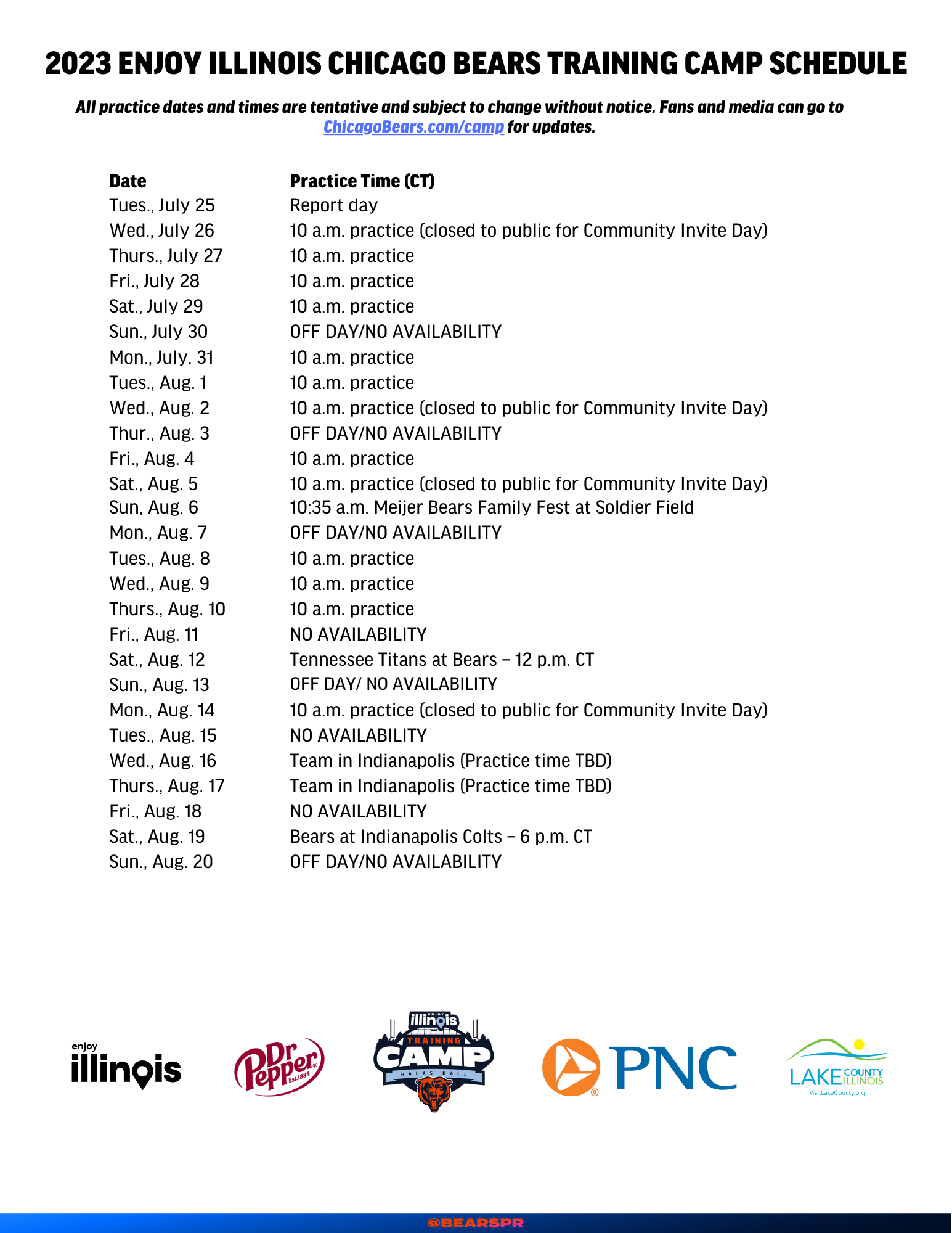 Bears Release Full Training Camp Schedule When Fans Can See Team Play bears-release-full-training-camp-schedule-when-fans-can-see-team-play