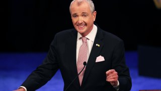 Gov. Phil Murphy is sworn in as the 56th governor of the state of New Jersey at the War Memorial Building in Trenton, New Jersey, on Jan. 18, 2022.