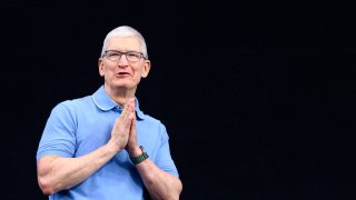 Apple CEO Tim Cook speaks during Apple’s Worldwide Developers Conference (WWDC) at the Apple Park campus in Cupertino, California, on June 5, 2023.