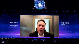 Elon Musk speaks via video during the opening ceremony of 2023 World Artificial Intelligence Conference in Shanghai, China, on July 6, 2023.