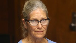 FILE – Leslie Van Houten attends her parole hearing at the California Institution for Women Sept. 6, 2017 in Corona, Calif.