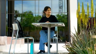 Fahima Sultani sits between classes at Arizona State University